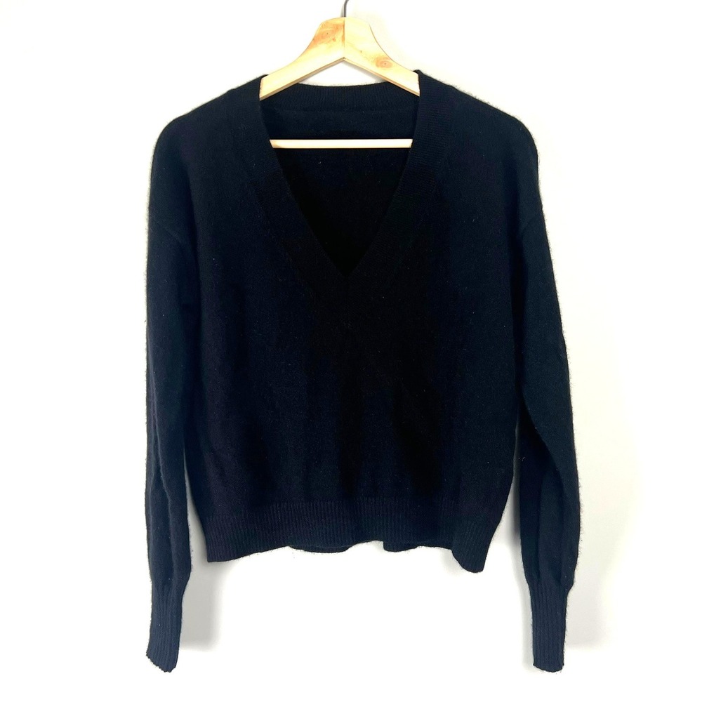 Intermix Black 100% Cashmere V-Neck Sweater Womens M Boxy Cropped Minimalist